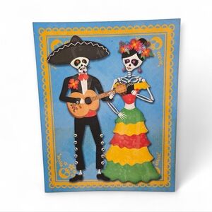 Day of the Dead Dia de los Muertos Colorful Skeleton Couple Canvas Wall Decor